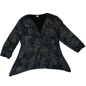 MSK Paisley Sparkle Blouse V-Neck 3/4 Sleeve Party Top Size‎ 2X